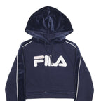 FILA Womens Navy Blue Velvet Panel Pullover Hoodie XXS Cropped Sweatshirt