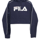 FILA Womens Navy Blue Velvet Panel Pullover Hoodie XXS Cropped Sweatshirt