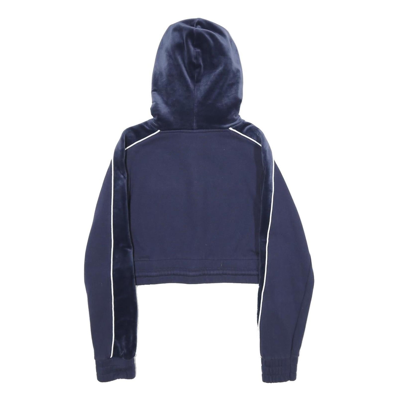 FILA Womens Navy Blue Velvet Panel Pullover Hoodie XXS Cropped Sweatshirt
