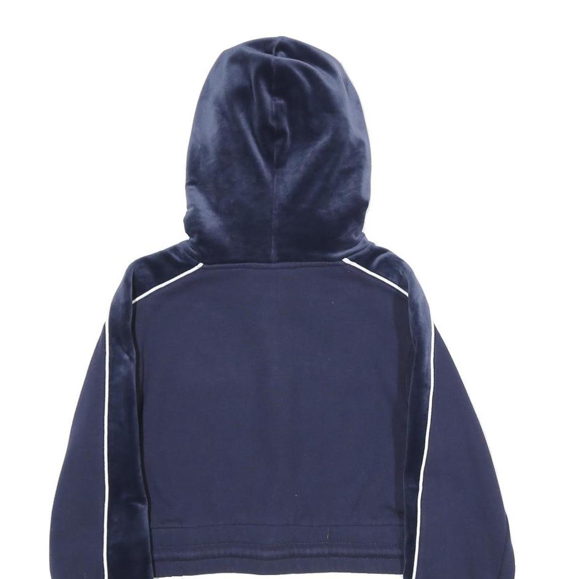 FILA Womens Navy Blue Velvet Panel Pullover Hoodie XXS Cropped Sweatshirt