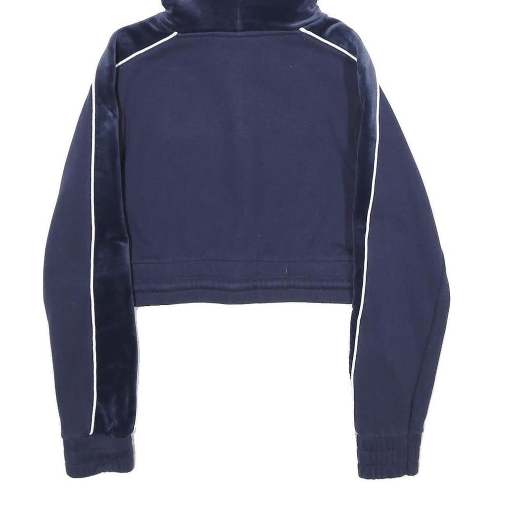 FILA Womens Navy Blue Velvet Panel Pullover Hoodie XXS Cropped Sweatshirt