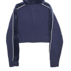 FILA Womens Navy Blue Velvet Panel Pullover Hoodie XXS Cropped Sweatshirt