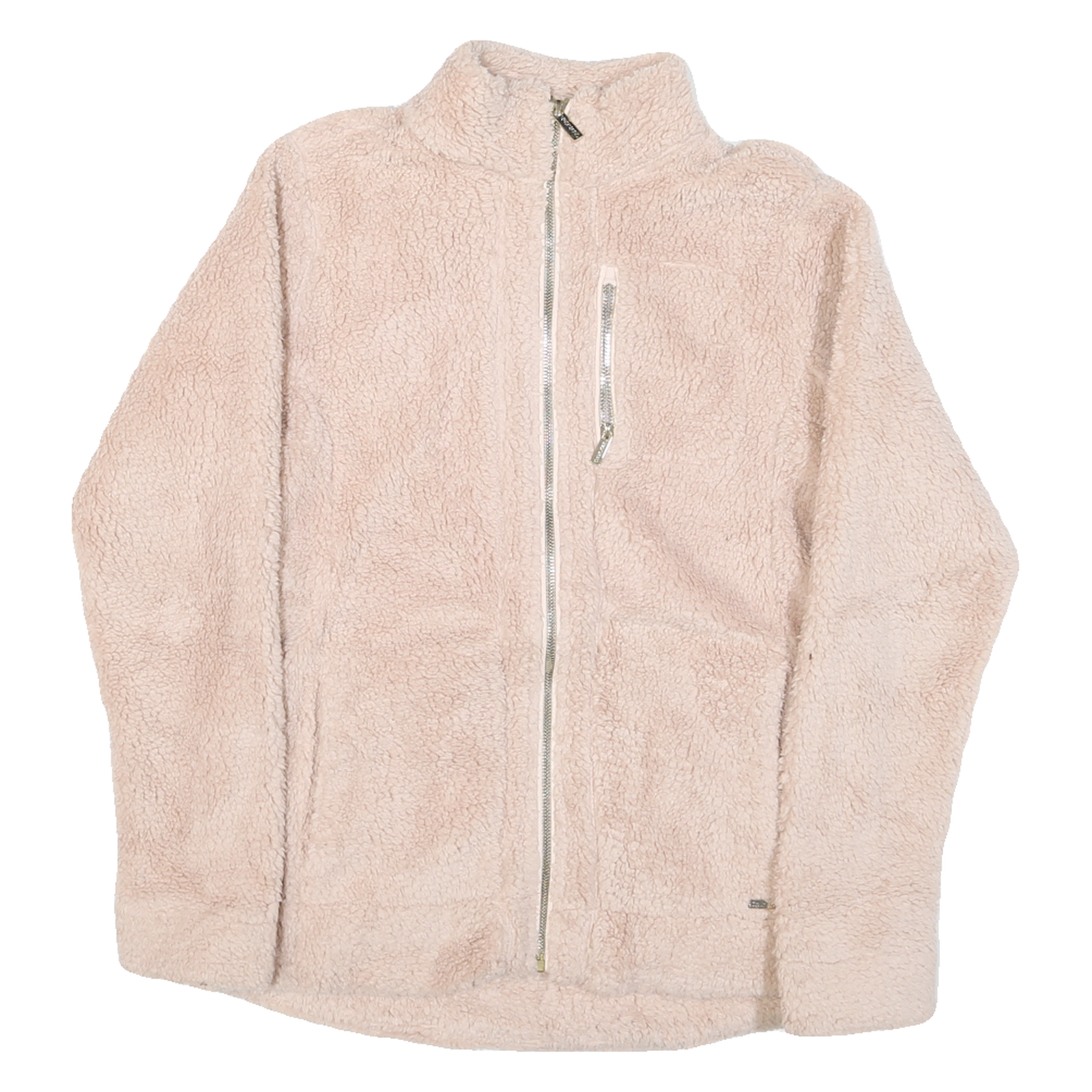 CALVIN KLEIN Womens Cream Zip Up Jacket S Polyester Blend Sherpa Fleece Soft