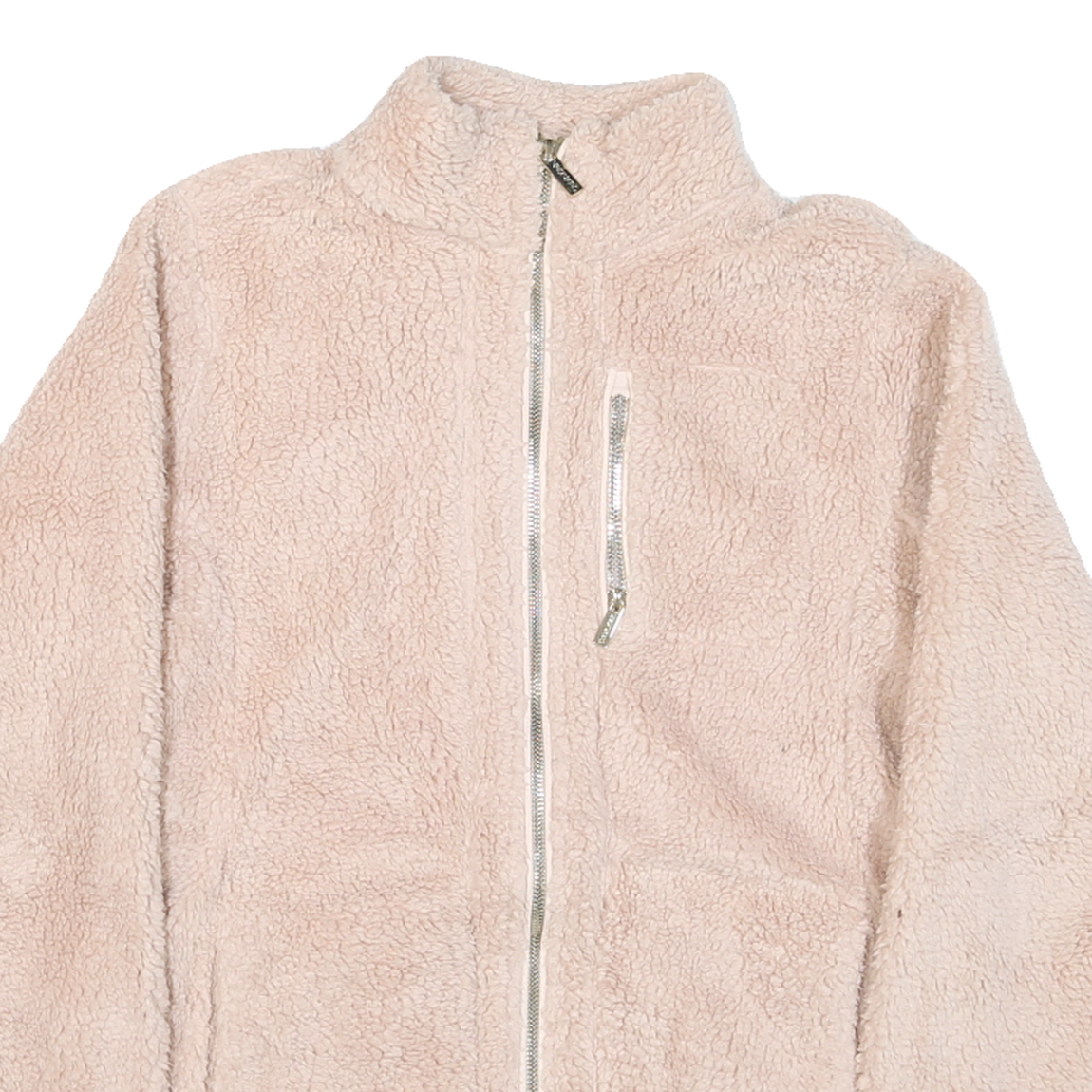 CALVIN KLEIN Womens Cream Zip Up Jacket S Polyester Blend Sherpa Fleece Soft