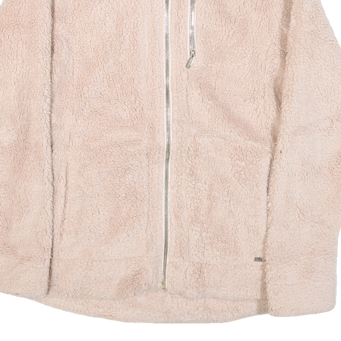 CALVIN KLEIN Womens Cream Zip Up Jacket S Polyester Blend Sherpa Fleece Soft