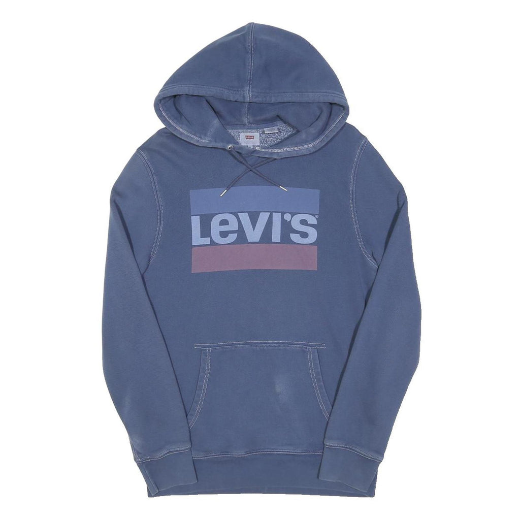 LEVI'S Mens Blue Pullover Hoodie M Casual Cotton Blend Logo Sweatshirt
