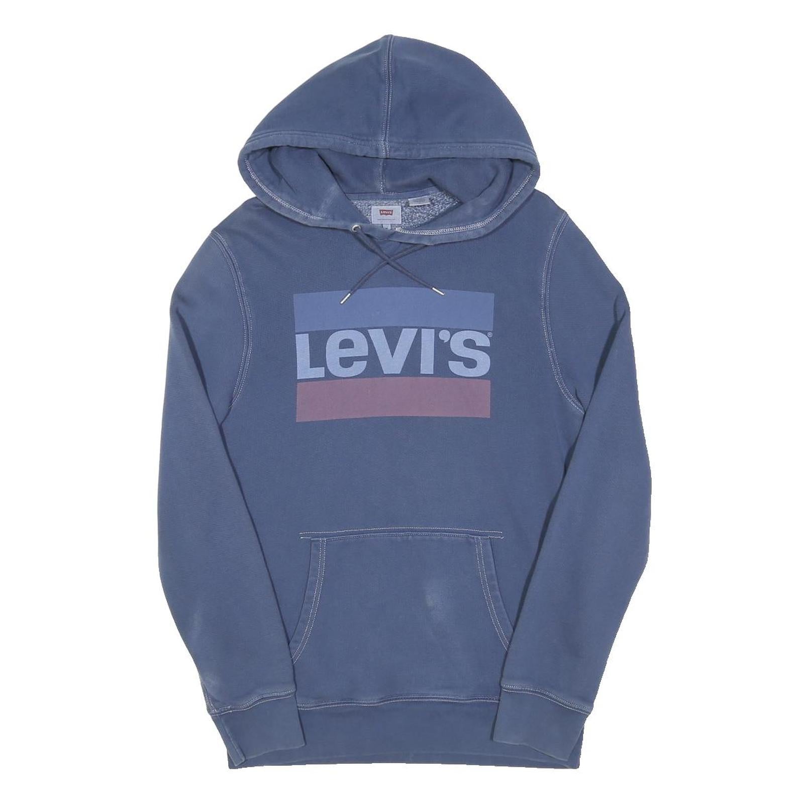 LEVI'S Mens Blue Pullover Hoodie M Casual Cotton Blend Logo Sweatshirt
