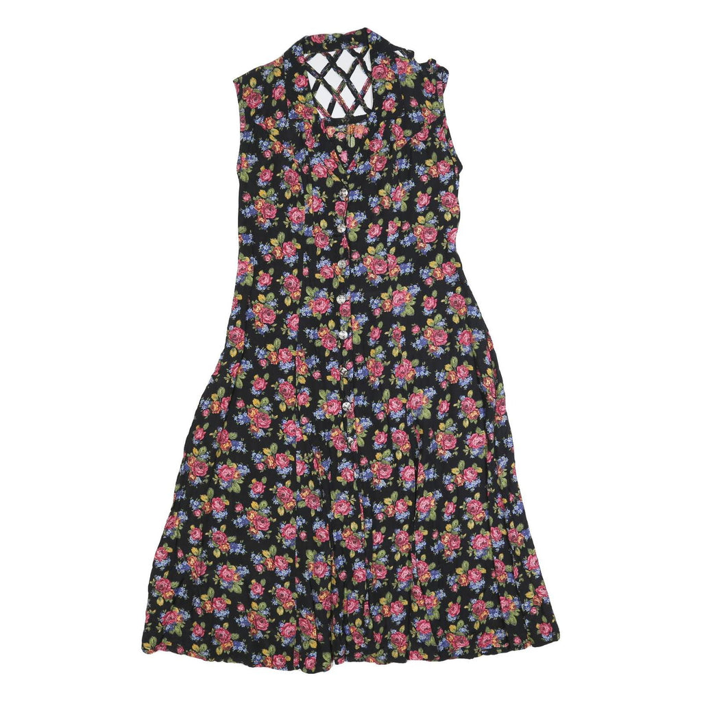 Womens Black Floral Sleeveless Day Polyester Dress Size L Button Front