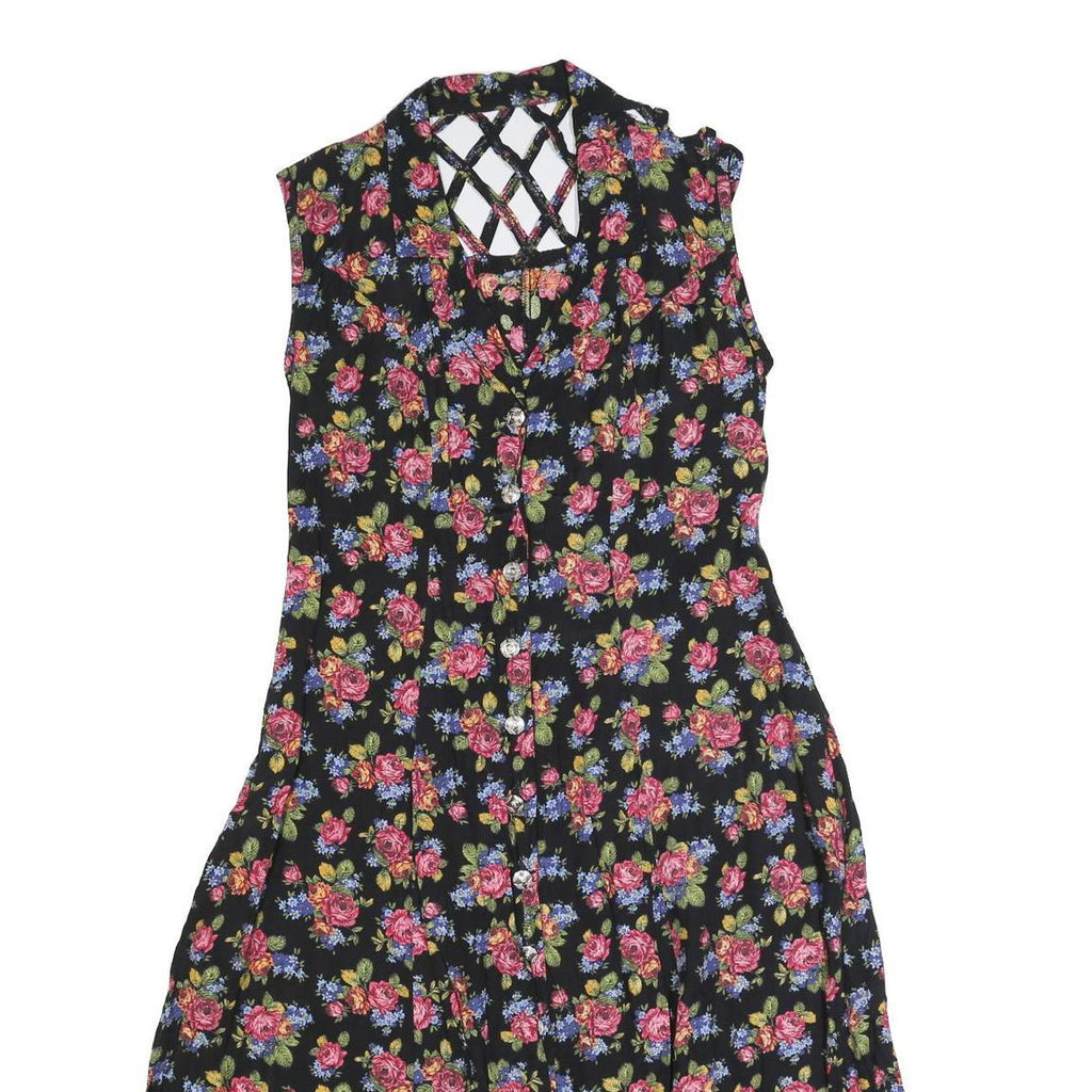 Womens Black Floral Sleeveless Day Polyester Dress Size L Button Front