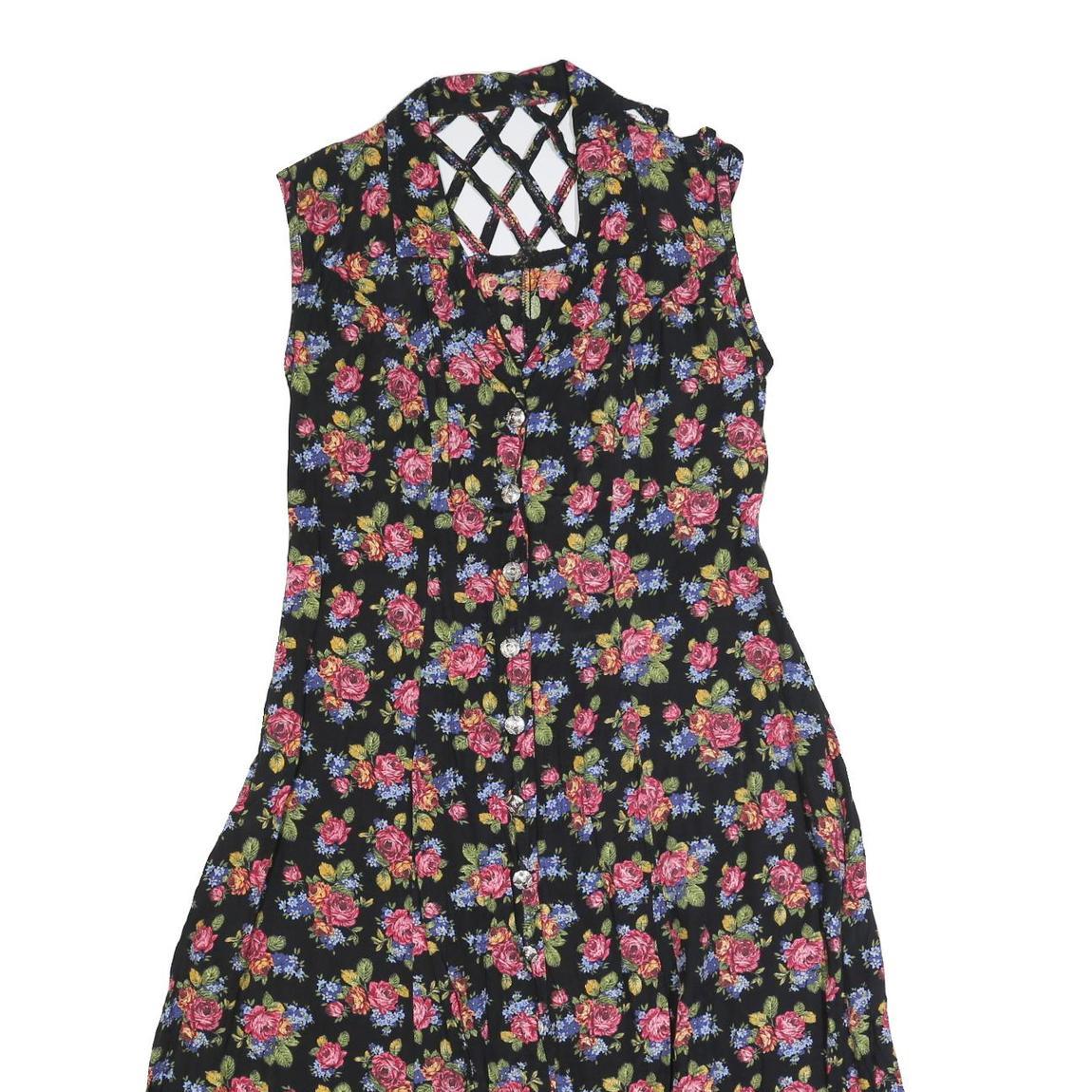 Womens Black Floral Sleeveless Day Polyester Dress Size L Button Front