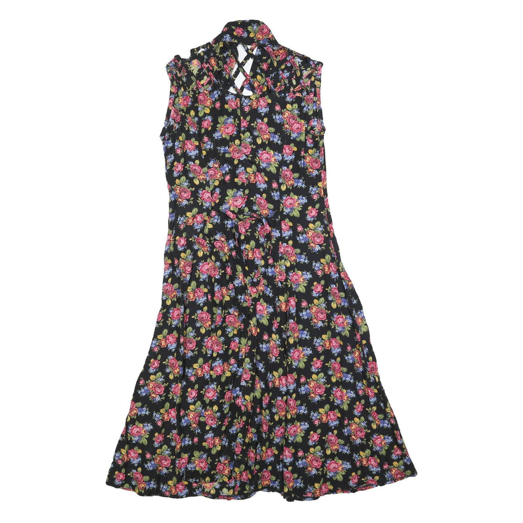 Womens Black Floral Sleeveless Day Polyester Dress Size L Button Front