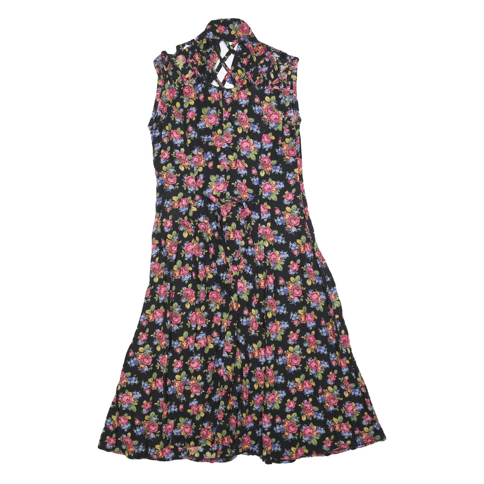 Womens Black Floral Sleeveless Day Polyester Dress Size L Button Front