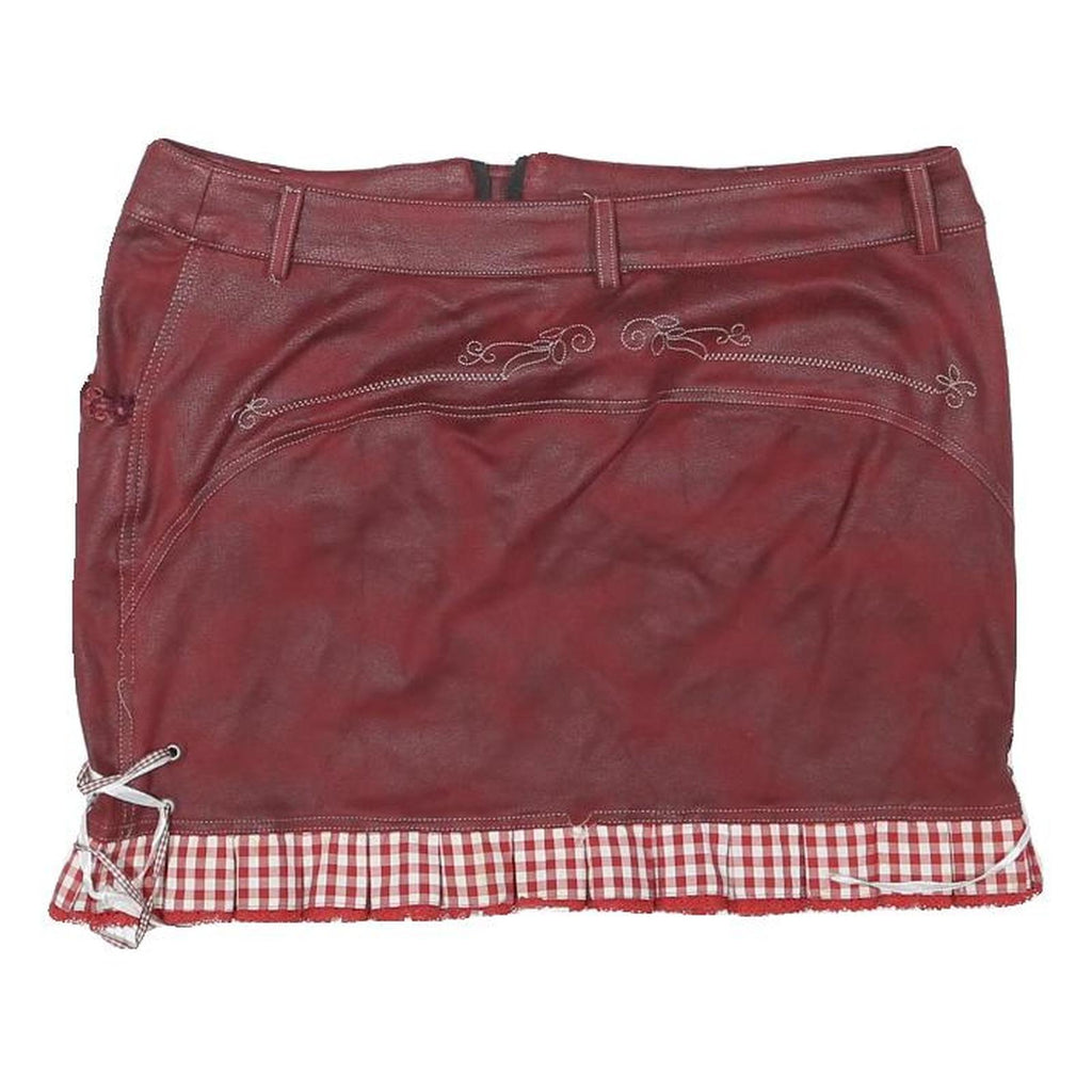 ALPIN Womens Maroon Red Leather Mini Skirt Polyester Blend Embroidered XL