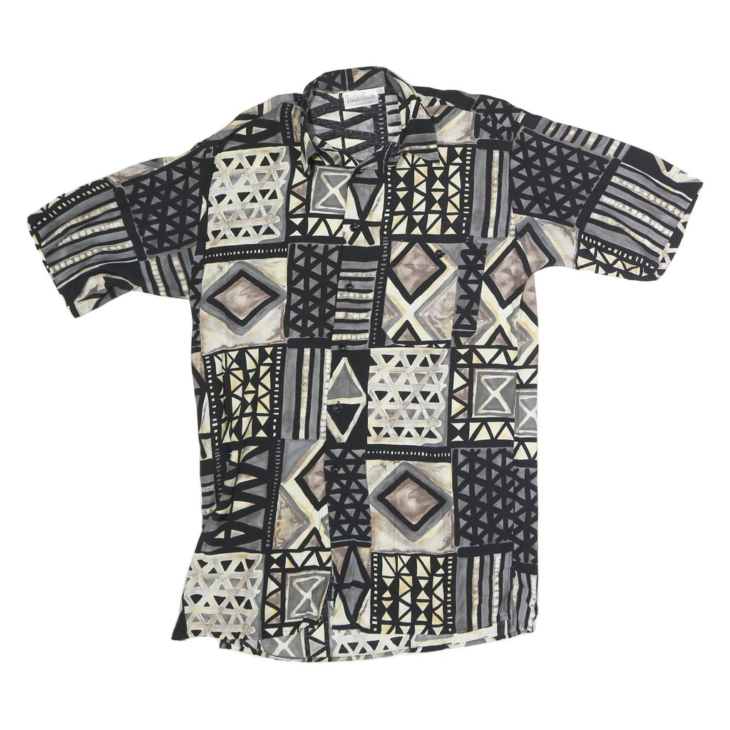 RENNATO CAVALL Mens Black & Grey Pattern Cotton Blend Shirt S Casual Summer