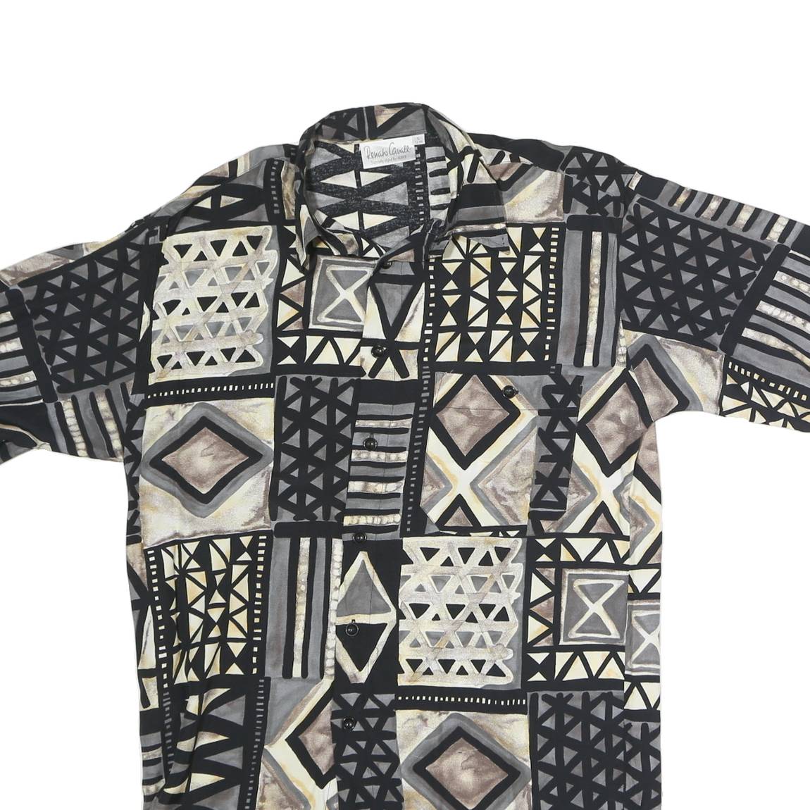 RENNATO CAVALL Mens Black & Grey Pattern Cotton Blend Shirt S Casual Summer