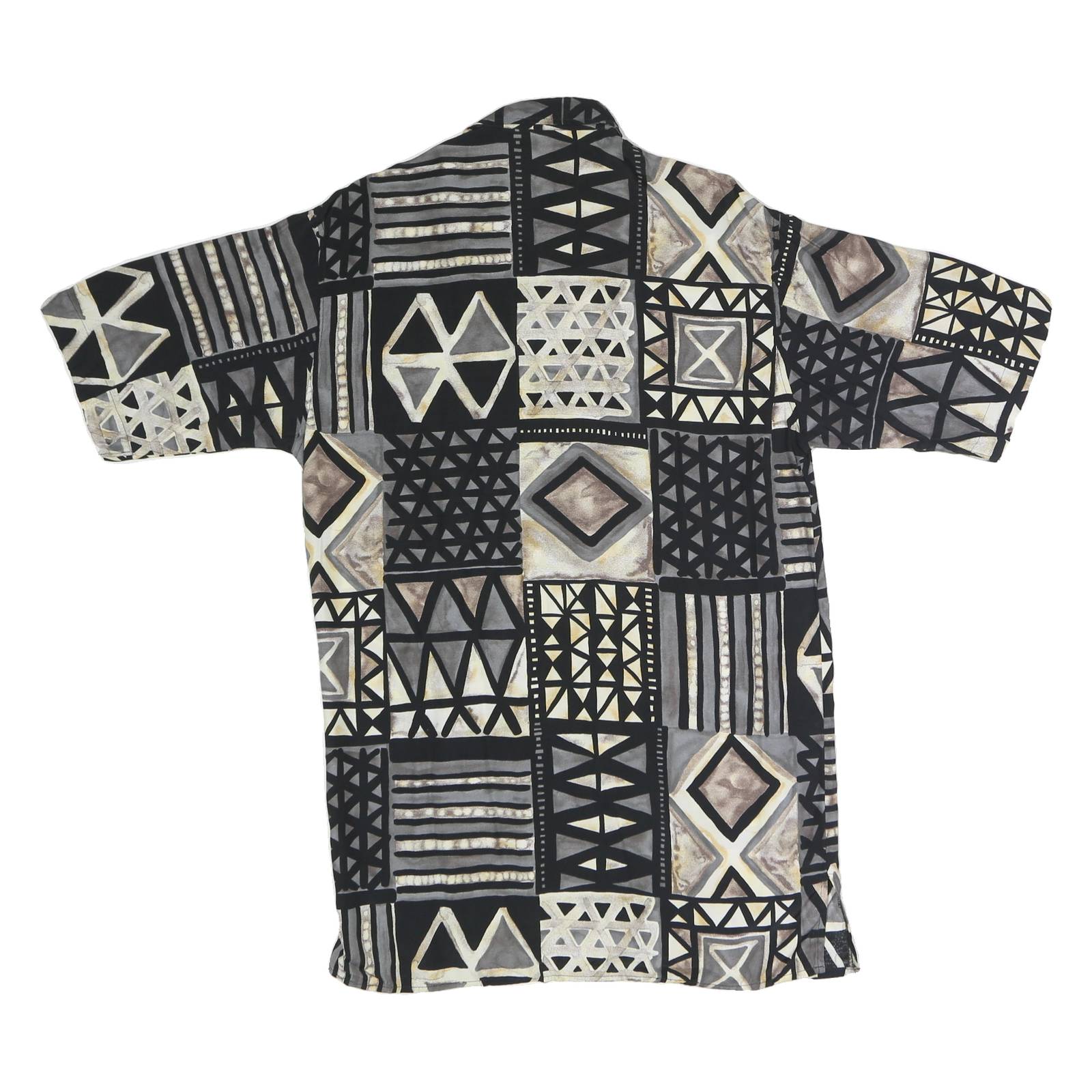 RENNATO CAVALL Mens Black & Grey Pattern Cotton Blend Shirt S Casual Summer