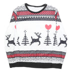 Womens White Black & Red Pattern Sweatshirt Crew Neck M Christmas Holiday
