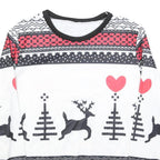 Womens White Black & Red Pattern Sweatshirt Crew Neck M Christmas Holiday