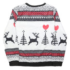 Womens White Black & Red Pattern Sweatshirt Crew Neck M Christmas Holiday