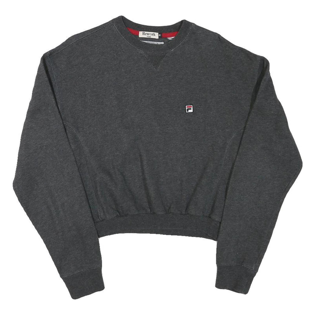FILA Womens Grey Cropped Crew Neck Sweatshirt M Cotton Blend Pullover