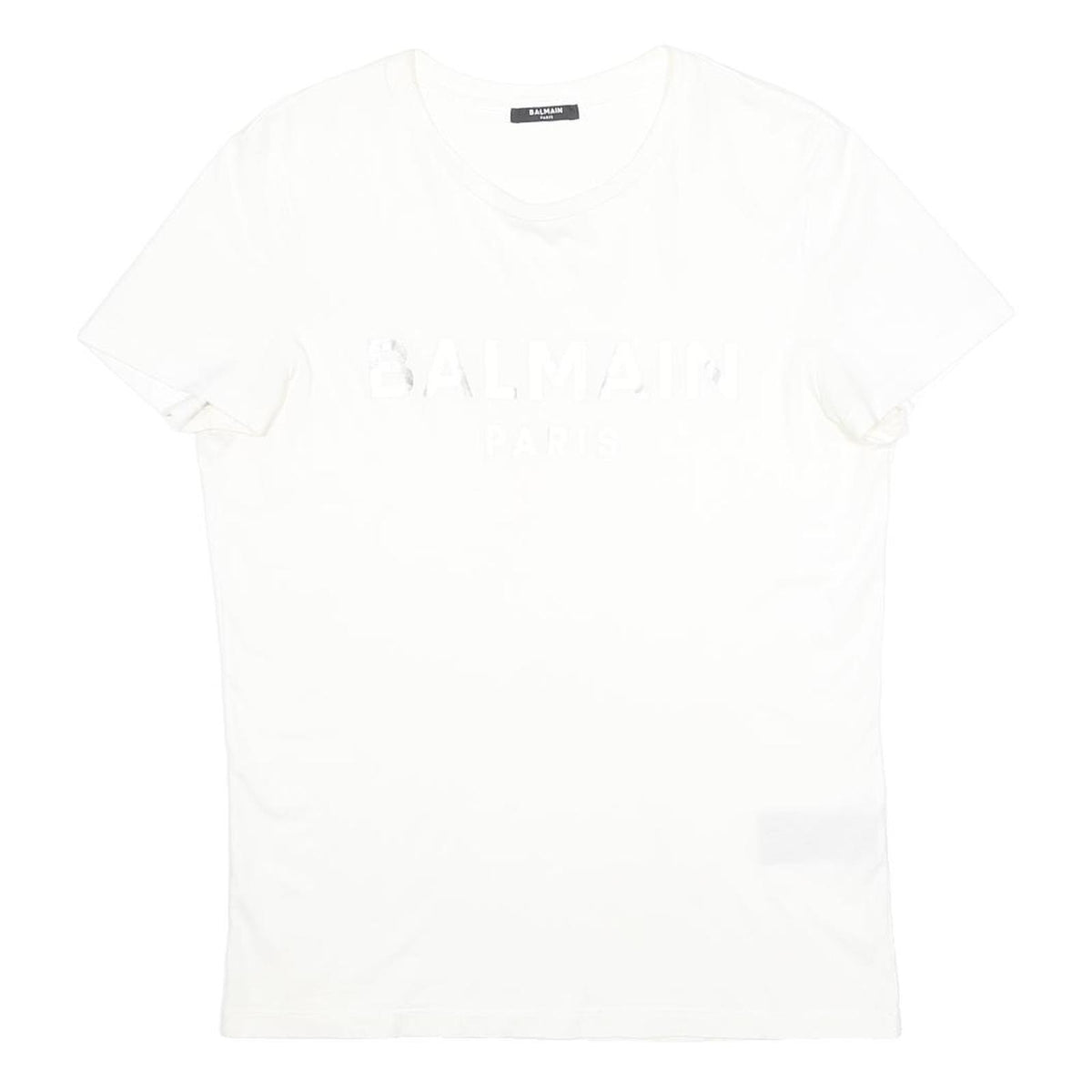 BALMAIN Mens White Graphic T-Shirt M Short Sleeve Crew Neck Cotton Jersey Logo