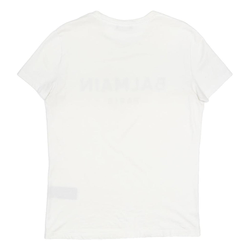 BALMAIN Mens White Graphic T-Shirt M Short Sleeve Crew Neck Cotton Jersey Logo
