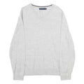NAUTICA Mens Grey Plain Cotton Jumper V Neck Basic Knit L Casual Comfortable