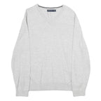 NAUTICA Mens Grey Plain Cotton Jumper V Neck Basic Knit L Casual Comfortable