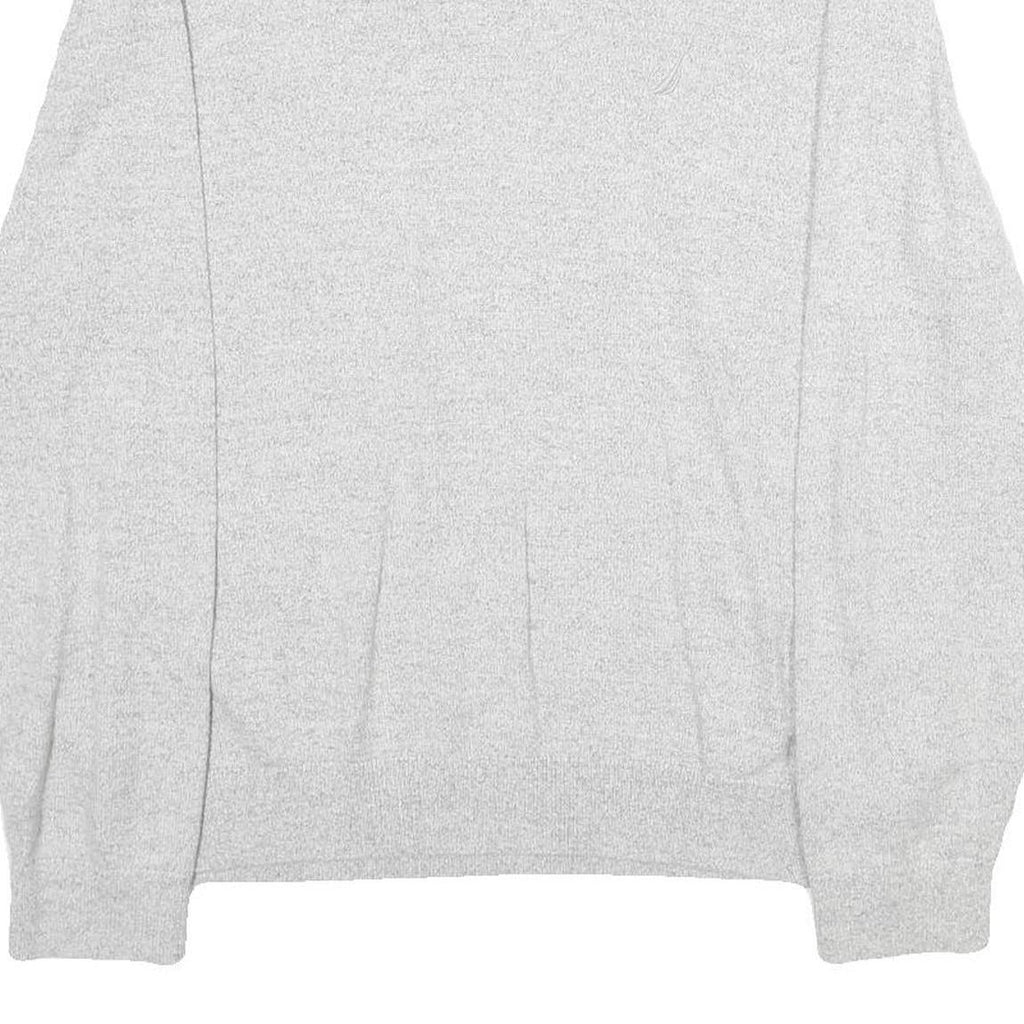 NAUTICA Mens Grey Plain Cotton Jumper V Neck Basic Knit L Casual Comfortable
