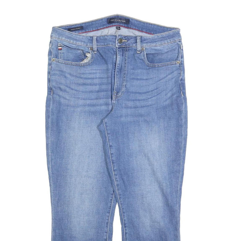 TOMMY HILFIGER Womens Slim Blue Denim Light Wash Jeans W34 L27 Cuffed Hem