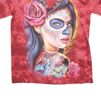 Womens Red Cotton Blend Printed Cold Shoulder Short Sleeve Round Neck Top L