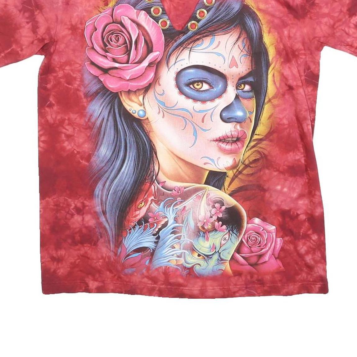 Womens Red Cotton Blend Printed Cold Shoulder Short Sleeve Round Neck Top L