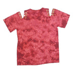 Womens Red Cotton Blend Printed Cold Shoulder Short Sleeve Round Neck Top L