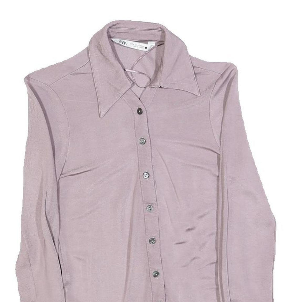ZARA Womens Purple Shirt Long Sleeve Collared Plain S Chic Elegant