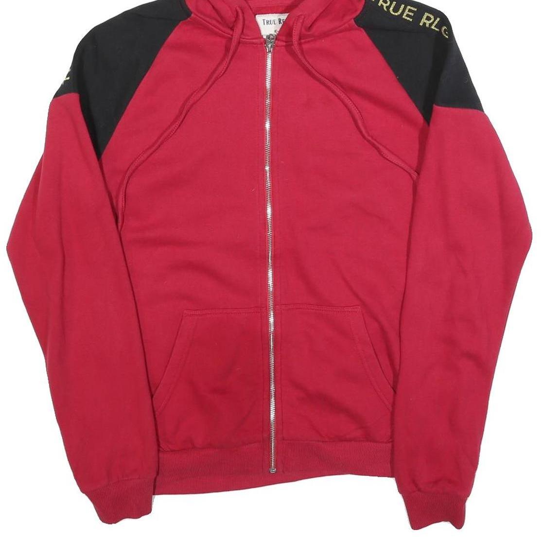 TRUE RELIGION Womens Red & Black Full Zip Hoodie XL Casual Cotton Blend