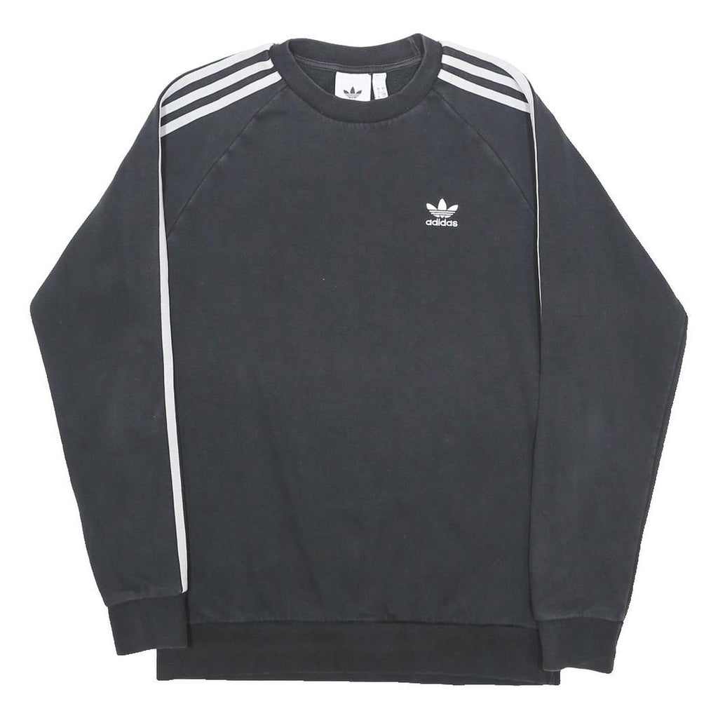 ADIDAS Mens Black Crew Neck Sweatshirt S Three Stripe Logo Cotton Blend Casual