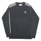 ADIDAS Mens Black Crew Neck Sweatshirt S Three Stripe Logo Cotton Blend Casual
