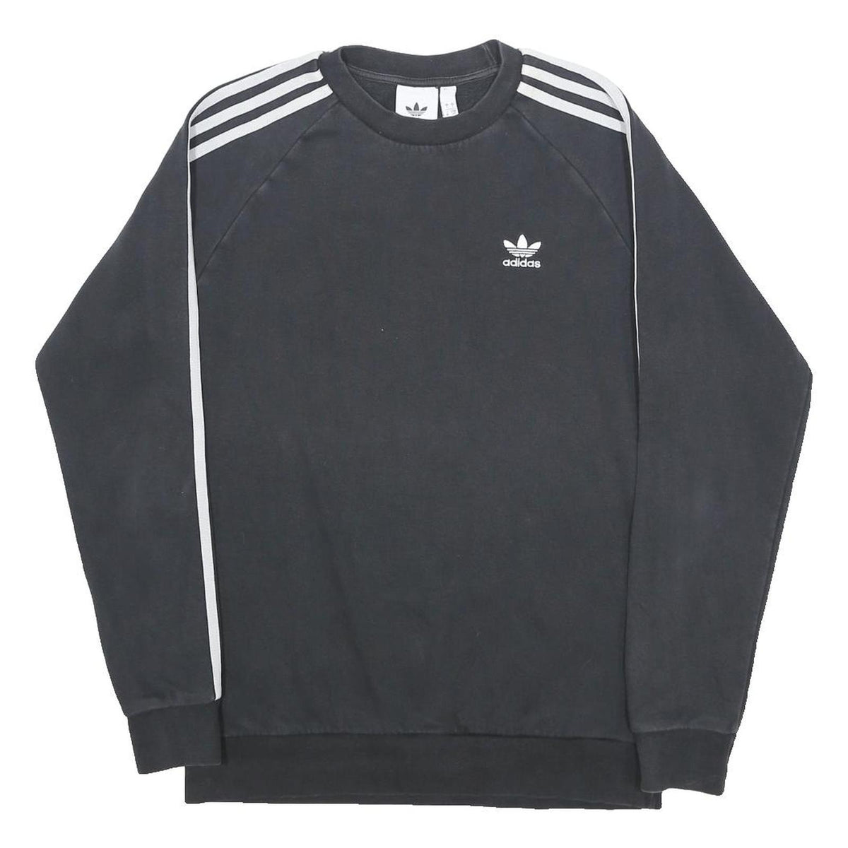 ADIDAS Mens Black Crew Neck Sweatshirt S Three Stripe Logo Cotton Blend Casual