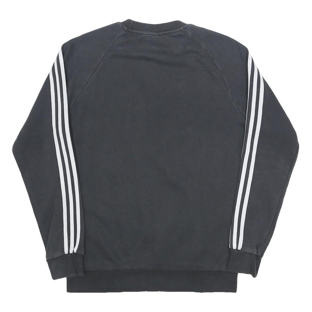 ADIDAS Mens Black Crew Neck Sweatshirt S Three Stripe Logo Cotton Blend Casual
