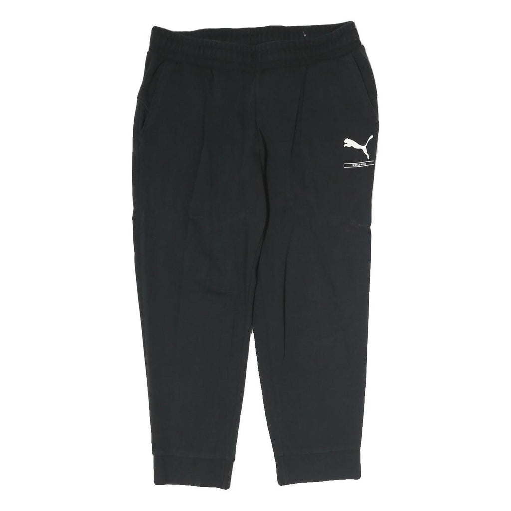 PUMA Mens Joggers Black L W30 L25 Slim Tapered Logo Print Pockets