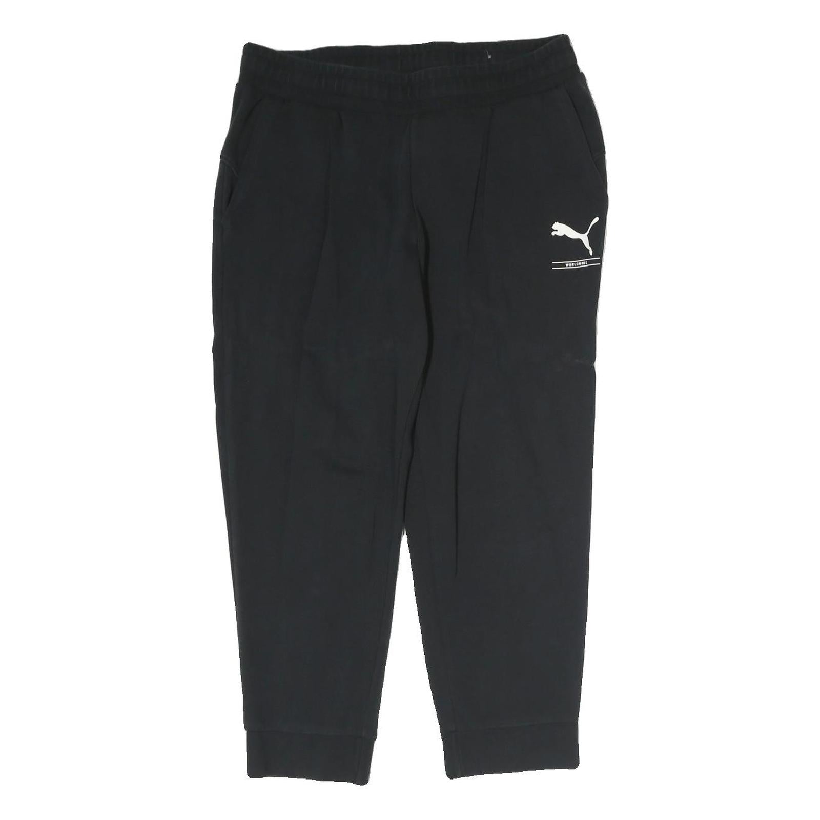 PUMA Mens Joggers Black L W30 L25 Slim Tapered Logo Print Pockets