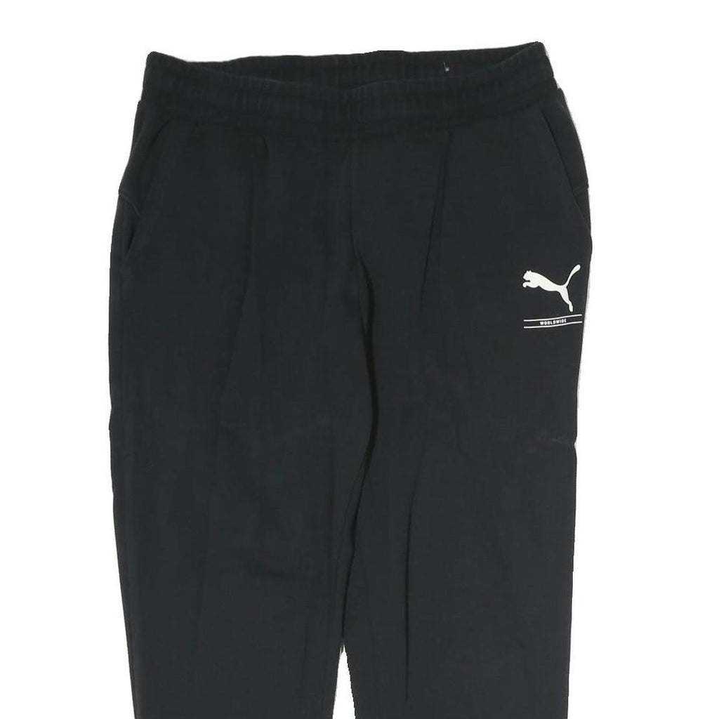PUMA Mens Joggers Black L W30 L25 Slim Tapered Logo Print Pockets