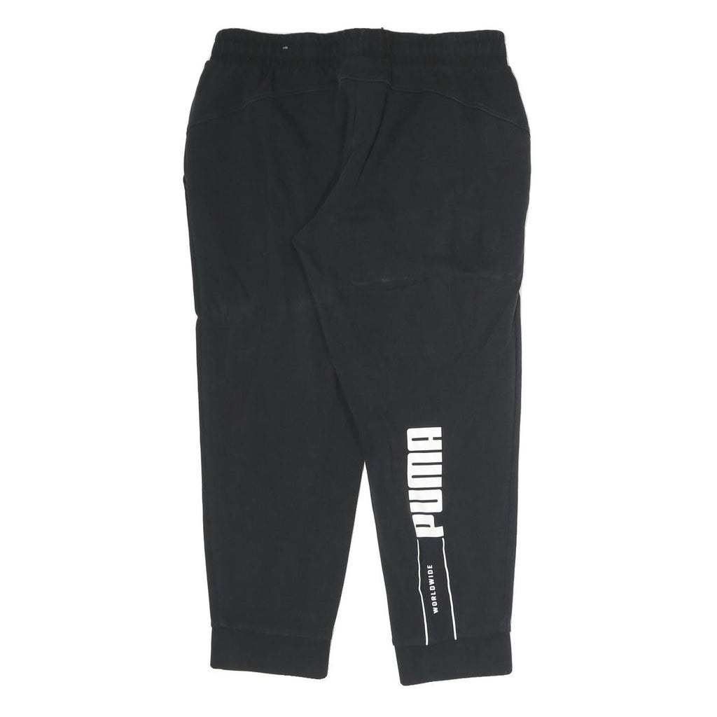 PUMA Mens Joggers Black L W30 L25 Slim Tapered Logo Print Pockets