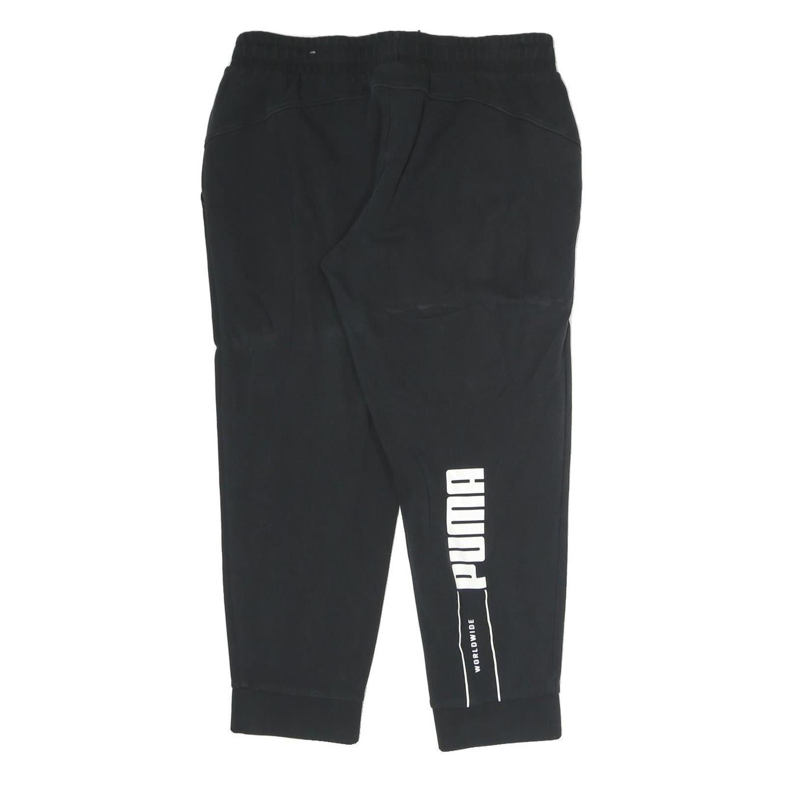 PUMA Mens Joggers Black L W30 L25 Slim Tapered Logo Print Pockets