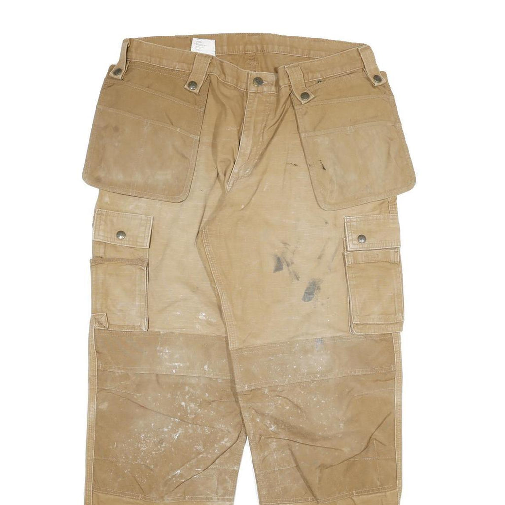 CARHARTT Mens Cotton Blend Beige Regular Fit Straight Leg Trousers W36 L32