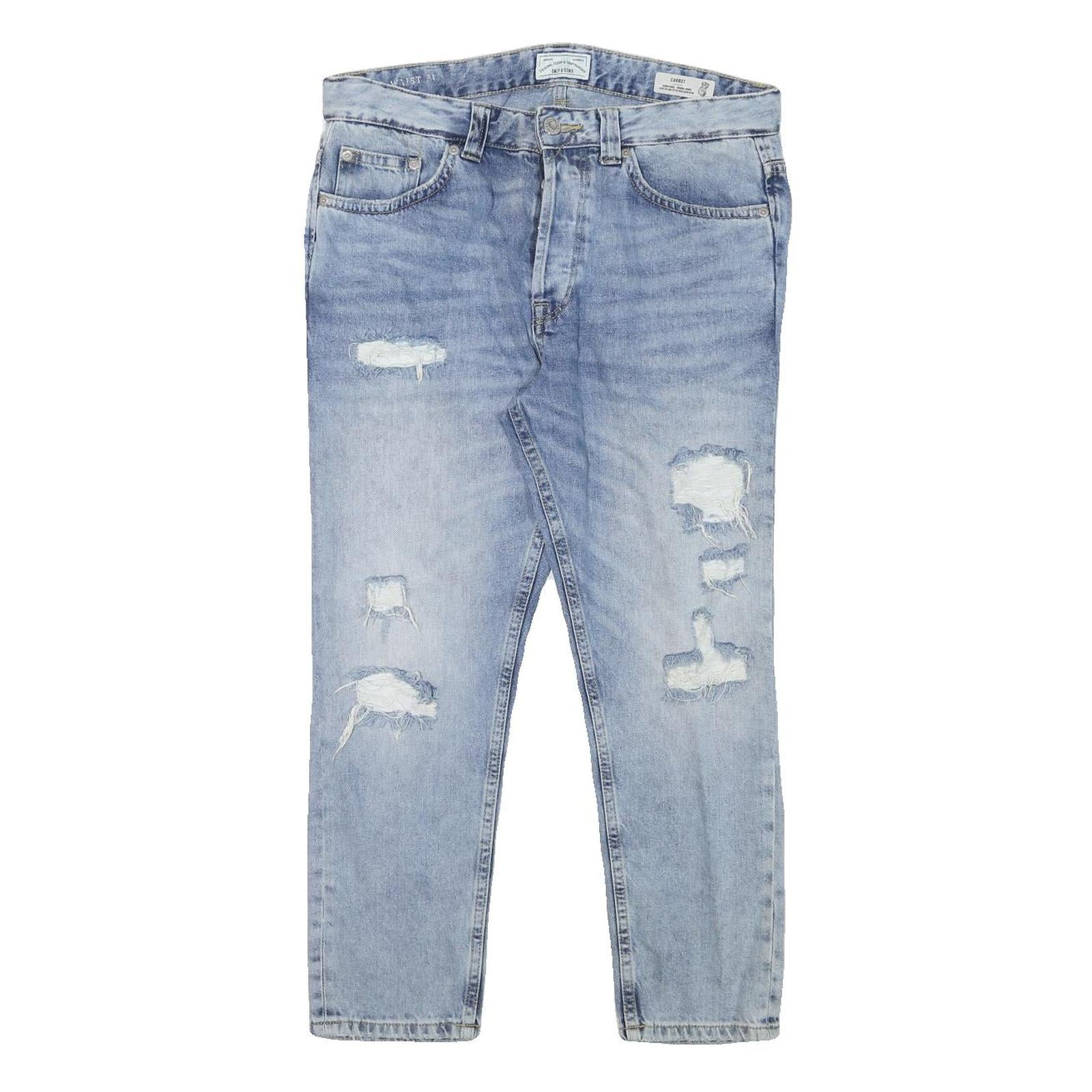 ONLY AND SONS Mens Slim Blue Denim Rinse W34 L25 Distressed Jeans