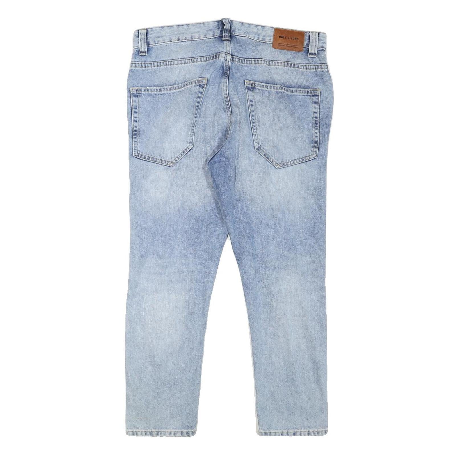 ONLY AND SONS Mens Slim Blue Denim Rinse W34 L25 Distressed Jeans