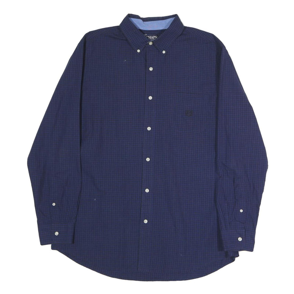 CHAPS Mens Navy Blue Check Shirt L Button-Down Collar Long Sleeve Casual Cotton