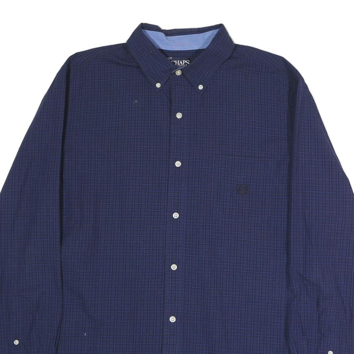 CHAPS Mens Navy Blue Check Shirt L Button-Down Collar Long Sleeve Casual Cotton