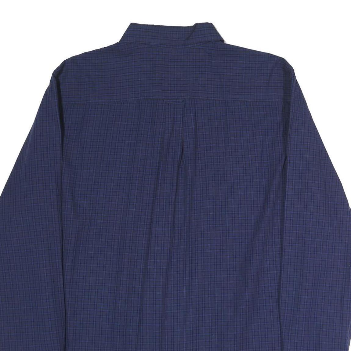 CHAPS Mens Navy Blue Check Shirt L Button-Down Collar Long Sleeve Casual Cotton